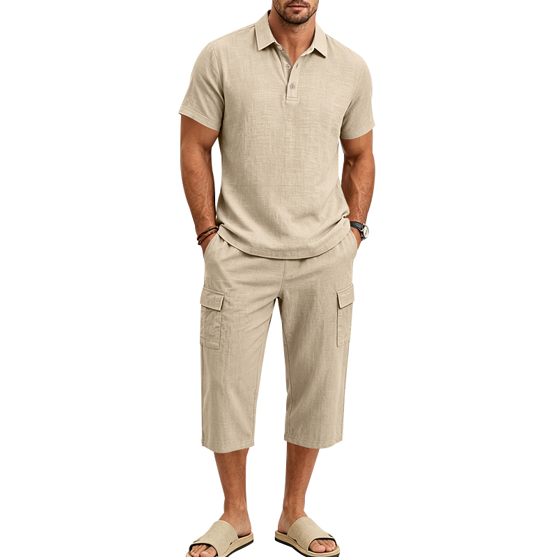 Wedding Job - Men's Linen Breathable Loose Polo Two-Piece