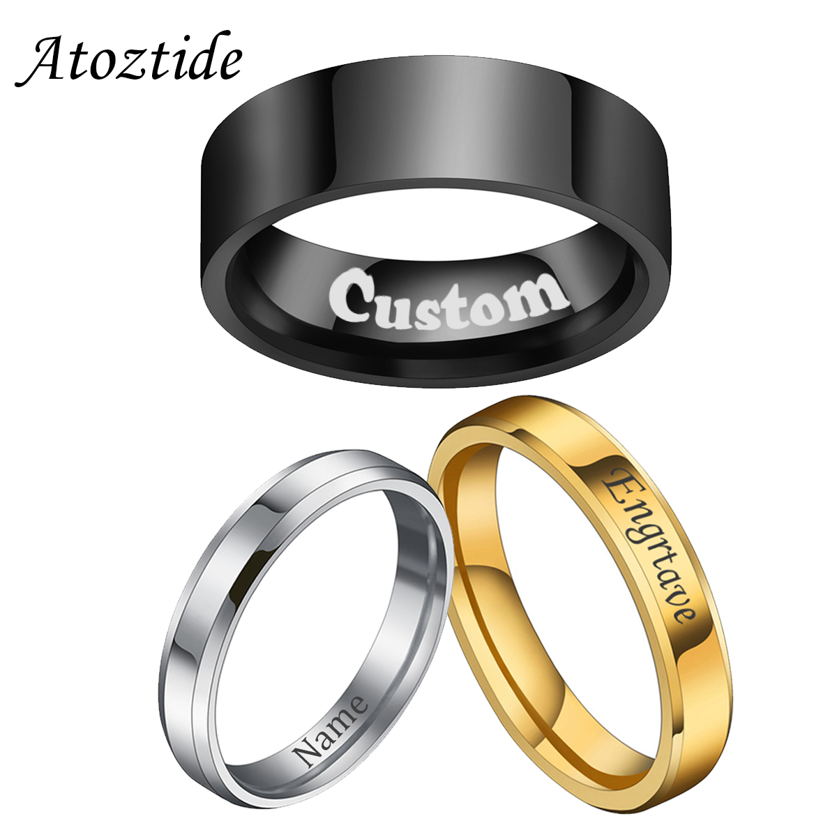 Wedding Zone - Atoztide 4/6/8mm Personalized Engrave Name Date