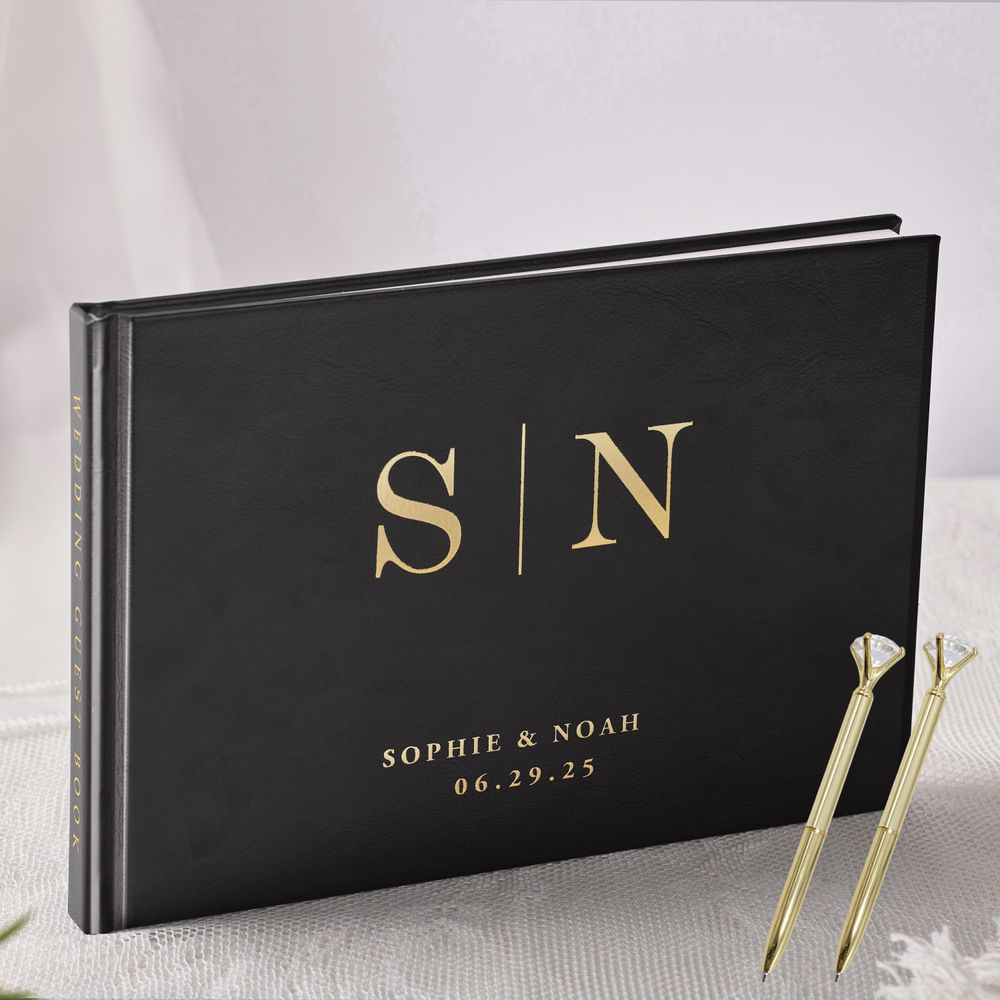 Personalized Guest Book - Personalized Wedding Guest Book Elegant White/Black