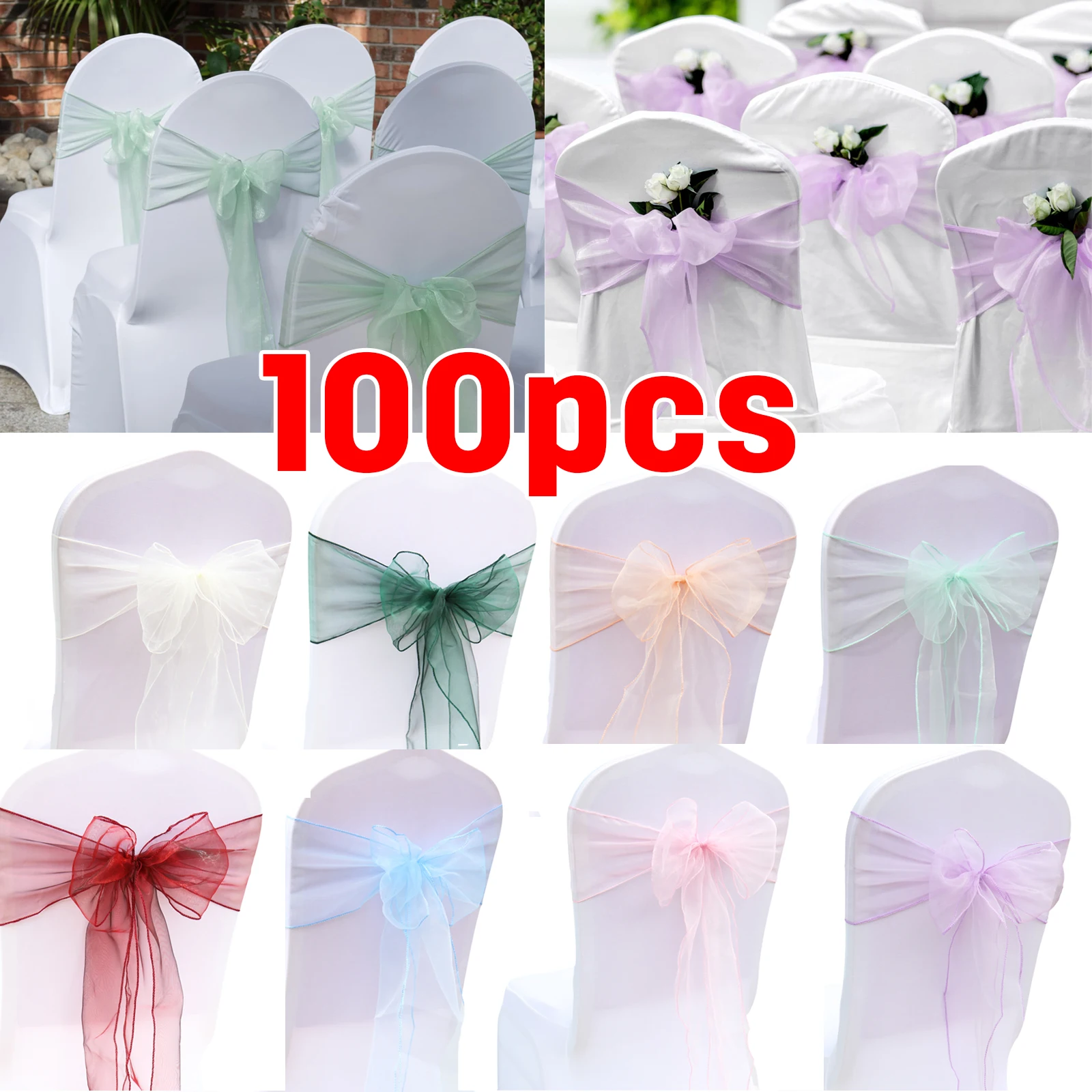 Chair Sash Organza - 10/50/100PCS 17x275cm Organza Wedding Knot Bands