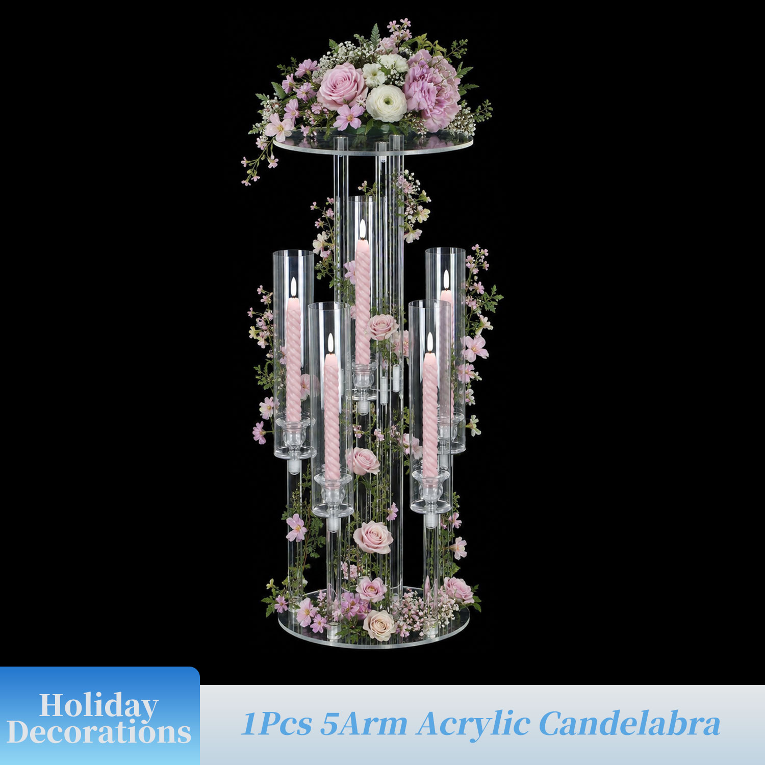 Clear 5-Arm Acrylic Candelabra - Centerpiece Vase Tall recension och pris