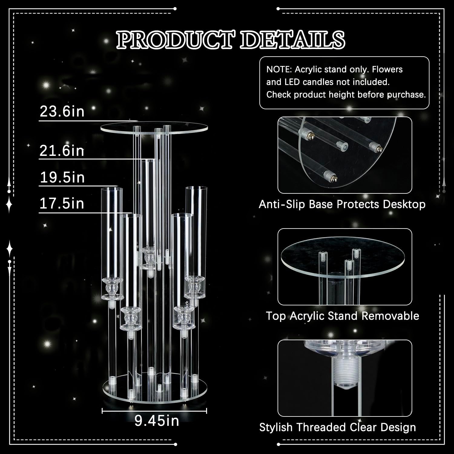 Clear 5-Arm Acrylic Candelabra - Centerpiece Vase Tall recension och pris