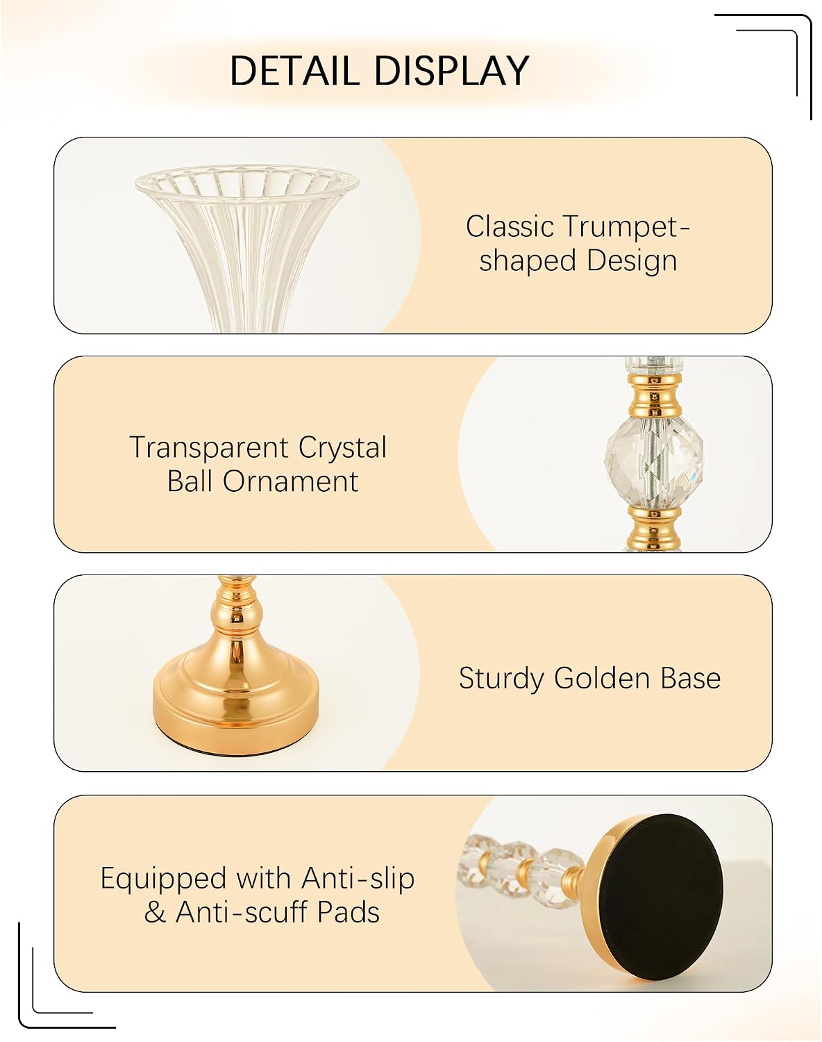 Set of 3 Gold Acrylic Trumpet  - Centerpiece Vase Tall recension och pris
